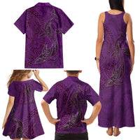 Hawaiian Whales Polynesian Art Motifs Family Matching Tank Maxi Dress and Hawaiian Shirt Purple Color - Polynesian Pride