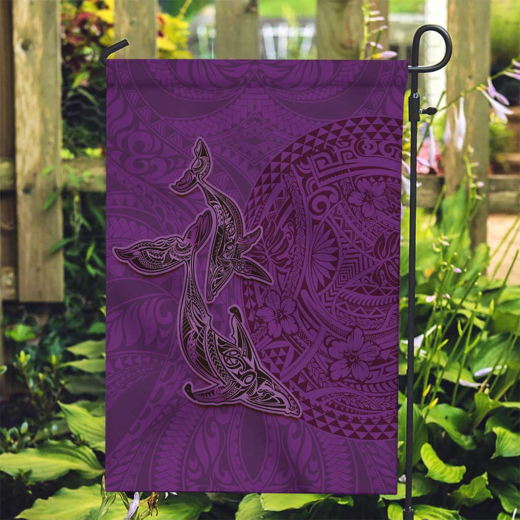 Hawaiian Whales Polynesian Art Motifs Garden Flag Purple Color - Polynesian Pride