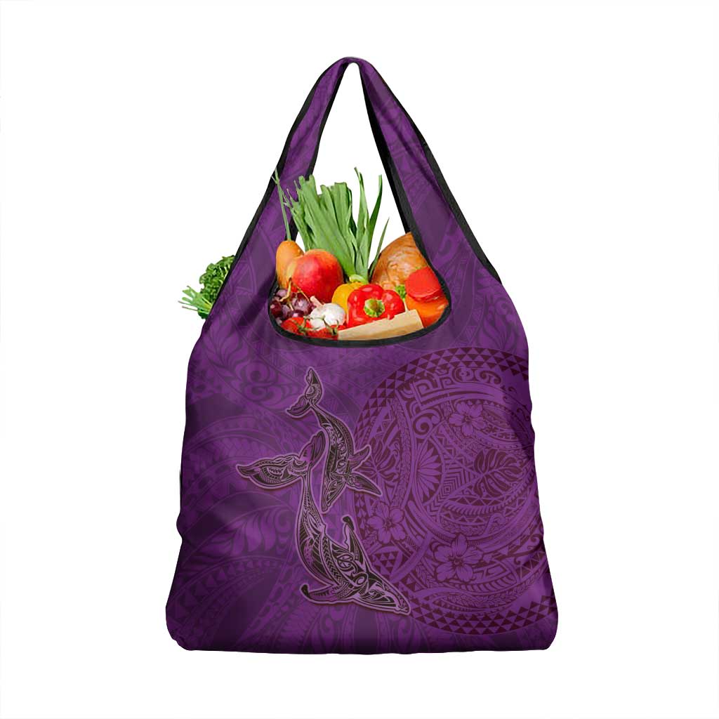 Hawaiian Whales Polynesian Art Motifs Grocery Bag Purple Color - Polynesian Pride