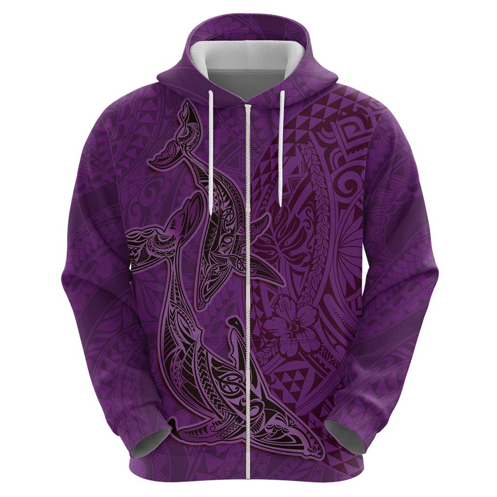 Hawaiian Whales Polynesian Art Motifs Hoodie Purple Color - Polynesian Pride