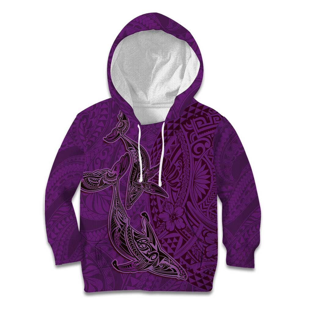 Hawaiian Whales Polynesian Art Motifs Kid Hoodie Purple Color - Polynesian Pride