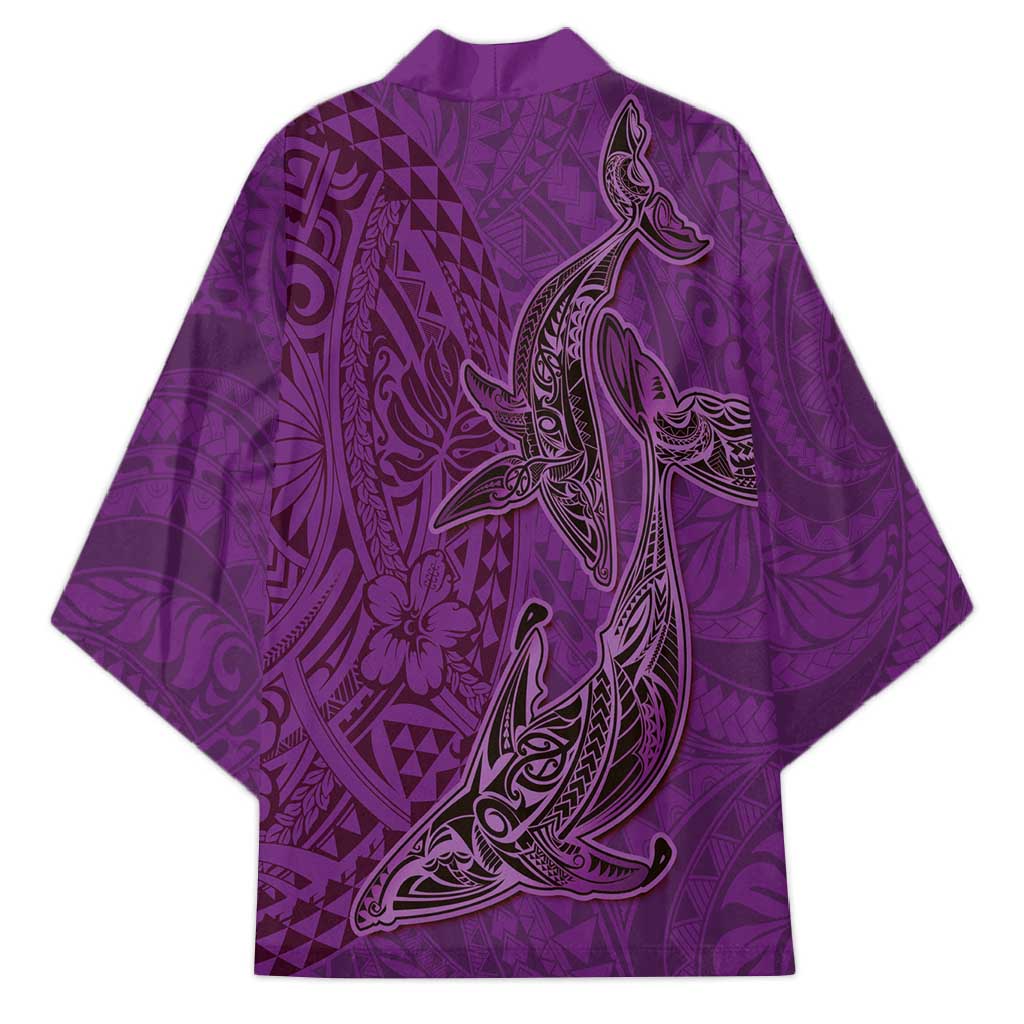 Hawaiian Whales Polynesian Art Motifs Kimono Purple Color - Polynesian Pride