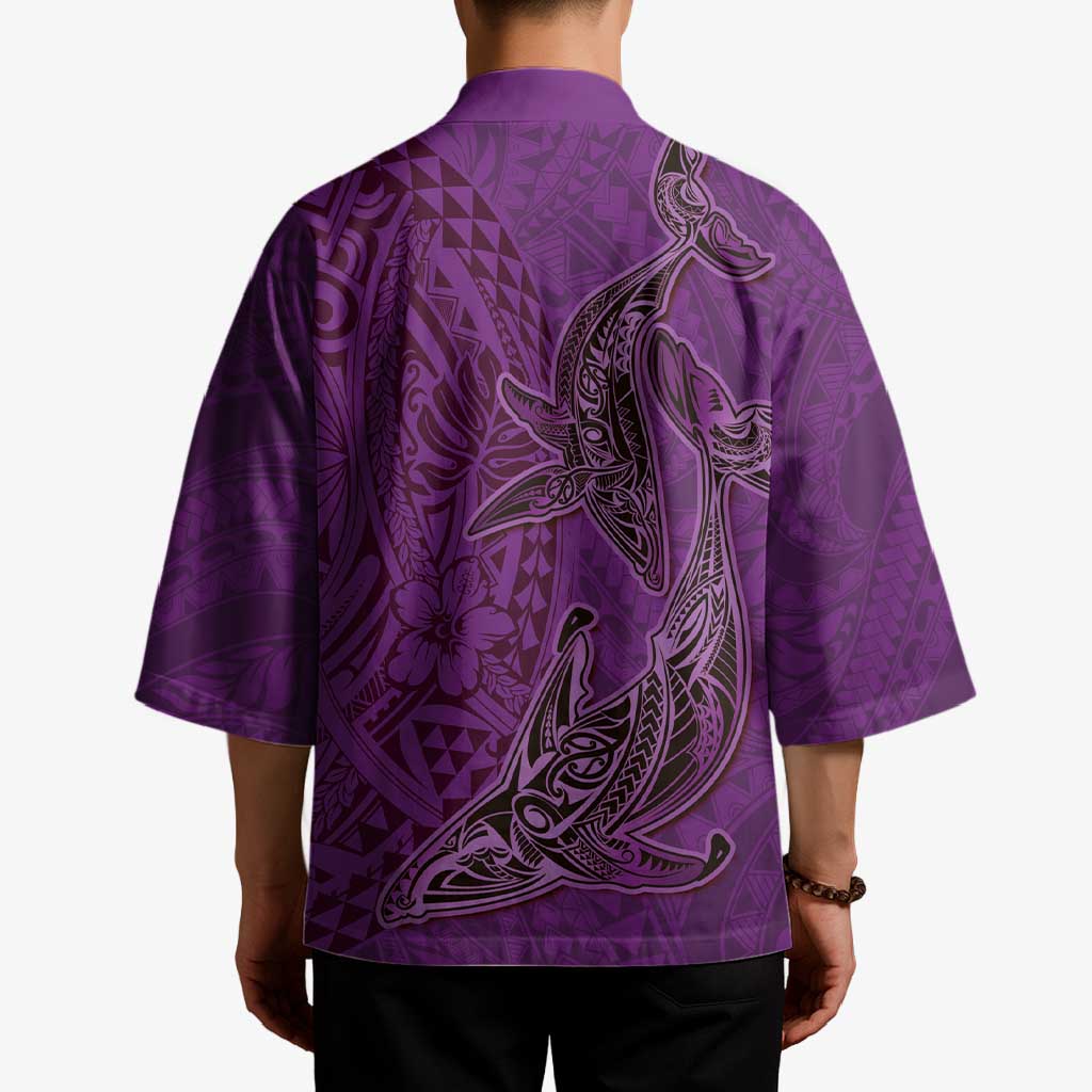 Hawaiian Whales Polynesian Art Motifs Kimono Purple Color - Polynesian Pride