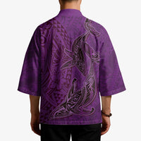 Hawaiian Whales Polynesian Art Motifs Kimono Purple Color - Polynesian Pride