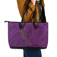 Hawaiian Whales Polynesian Art Motifs Leather Tote Bag Purple Color - Polynesian Pride