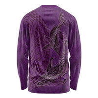 Hawaiian Whales Polynesian Art Motifs Long Sleeve Shirt Purple Color - Polynesian Pride