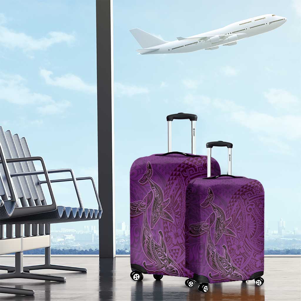 Hawaiian Whales Polynesian Art Motifs Luggage Cover Purple Color - Polynesian Pride