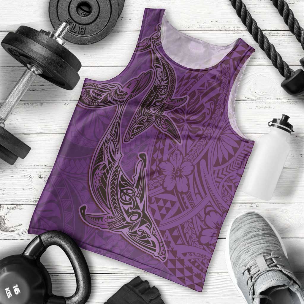 Hawaiian Whales Polynesian Art Motifs Men Tank Top Purple Color - Polynesian Pride