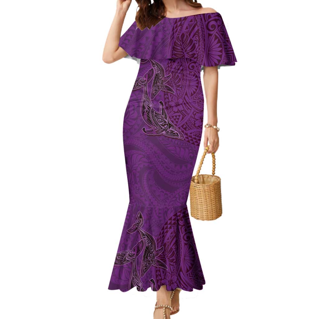 Hawaiian Whales Polynesian Art Motifs Mermaid Dress Purple Color - Polynesian Pride