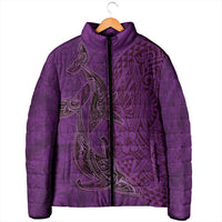 Hawaiian Whales Polynesian Art Motifs Padded Jacket Purple Color - Polynesian Pride