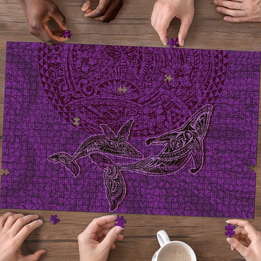 Hawaiian Whales Polynesian Art Motifs Puzzle Purple Color - Polynesian Pride
