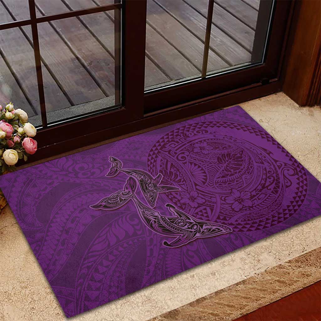 Hawaiian Whales Polynesian Art Motifs Rubber Doormat Purple Color - Polynesian Pride