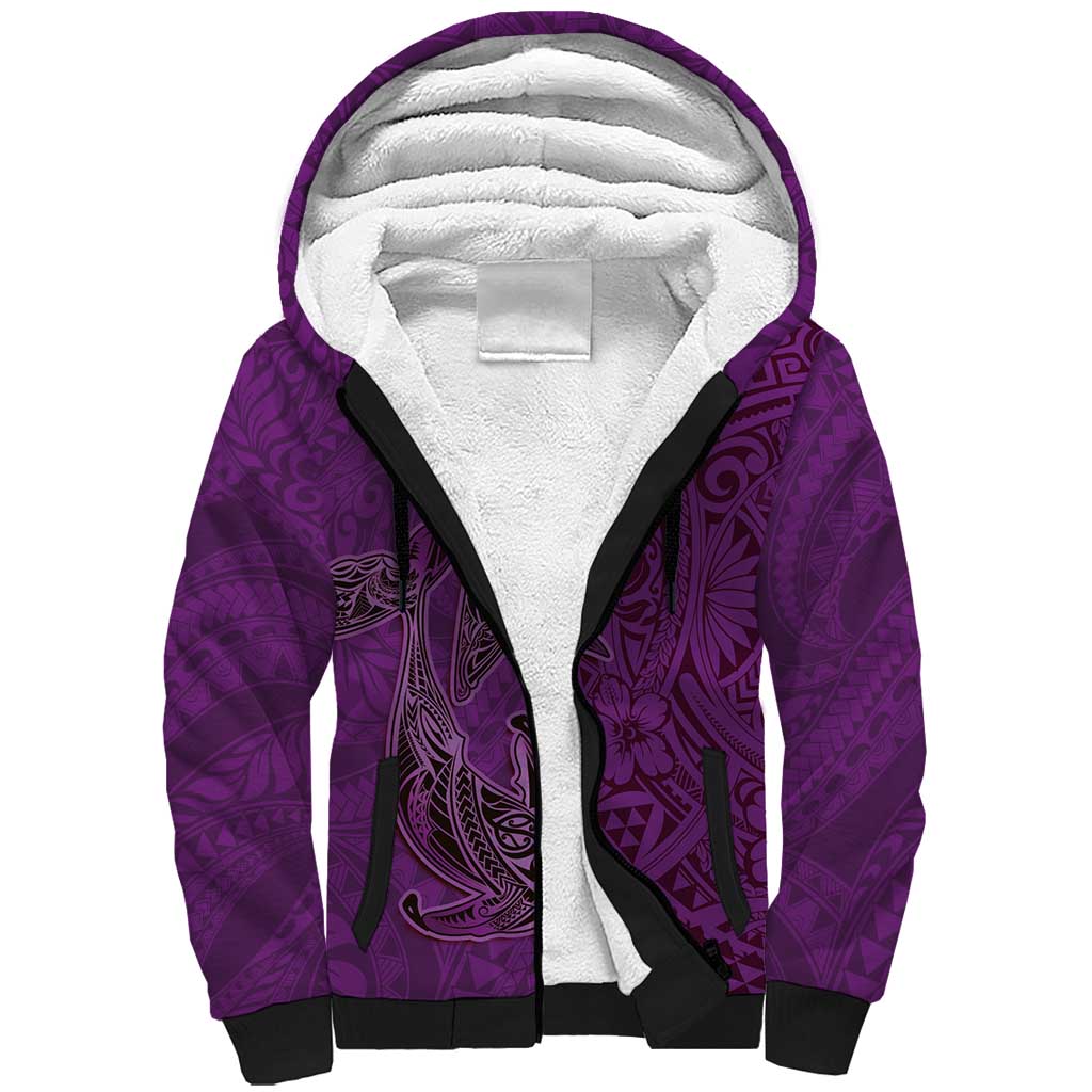Hawaiian Whales Polynesian Art Motifs Sherpa Hoodie Purple Color - Polynesian Pride
