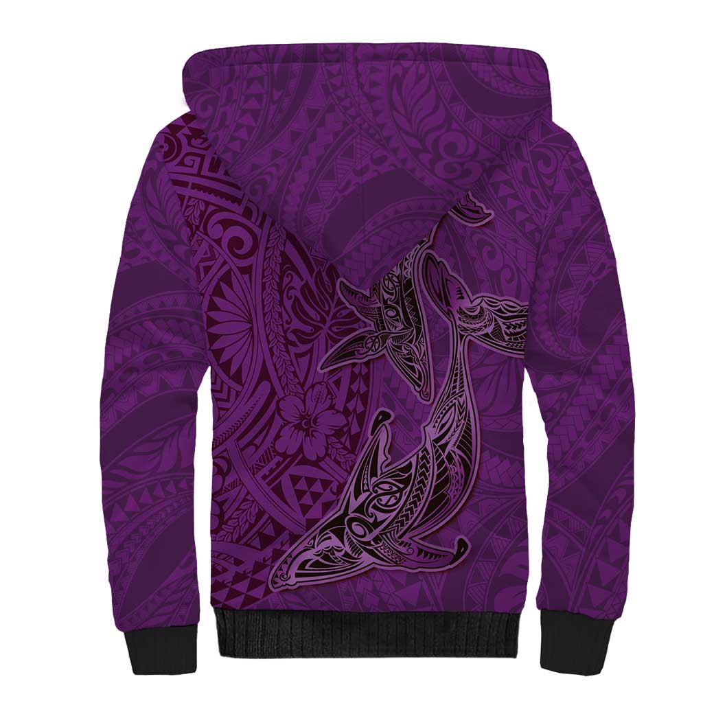 Hawaiian Whales Polynesian Art Motifs Sherpa Hoodie Purple Color LT03 - Polynesian Pride