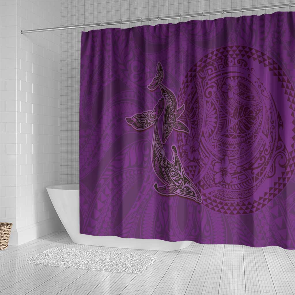 Hawaiian Whales Polynesian Art Motifs Shower Curtain Purple Color - Polynesian Pride