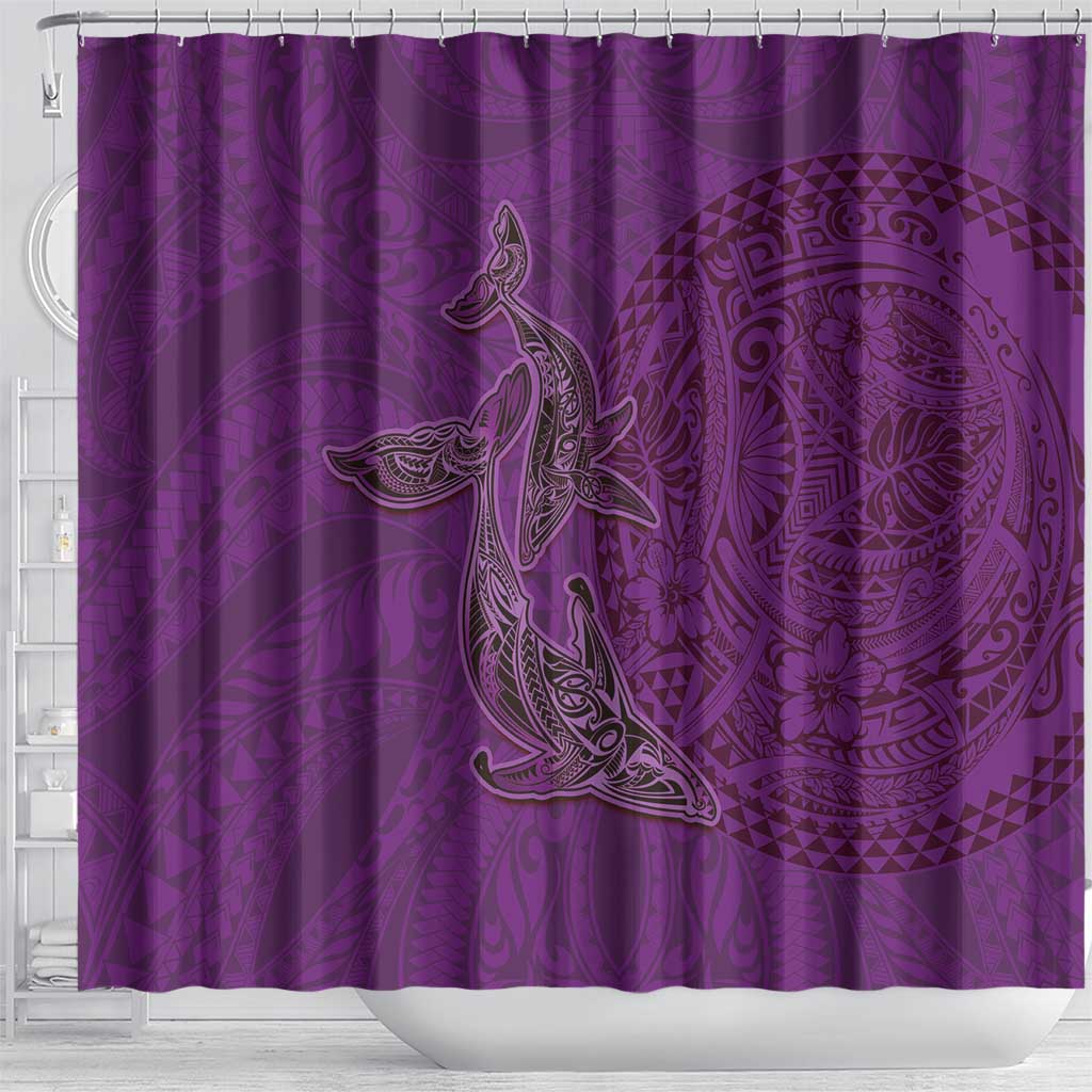 Hawaiian Whales Polynesian Art Motifs Shower Curtain Purple Color - Polynesian Pride