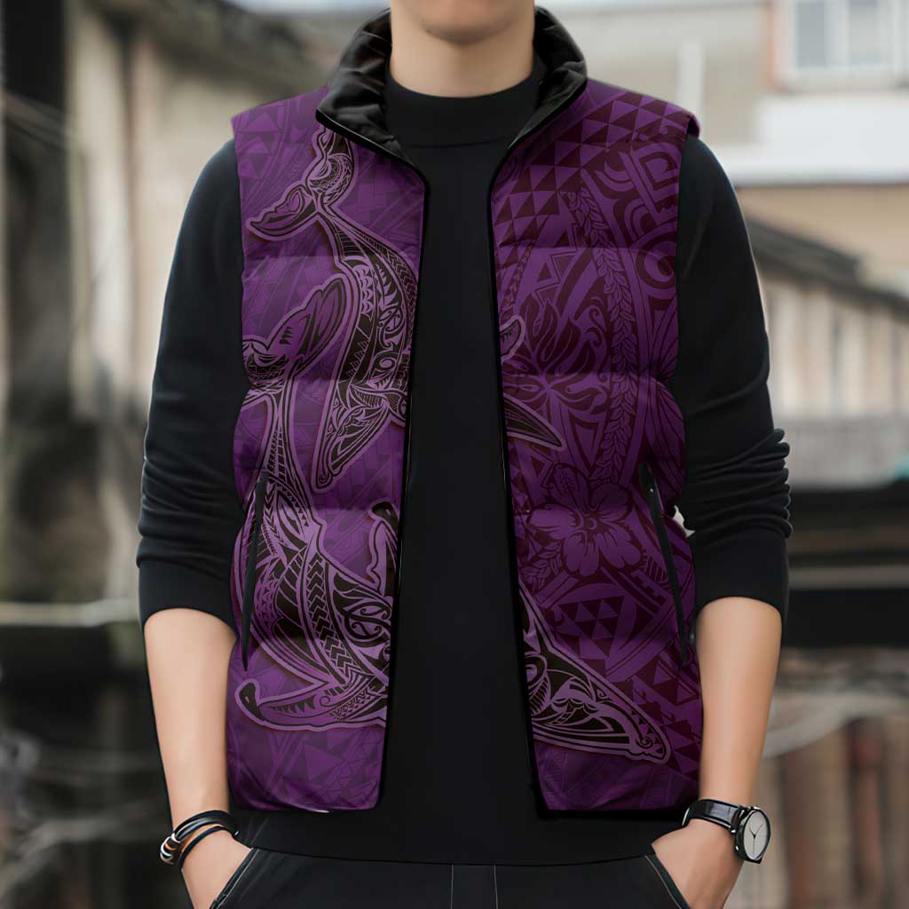 Hawaiian Whales Polynesian Art Motifs Sleeveless Puffer Jacket Purple Color - Polynesian Pride