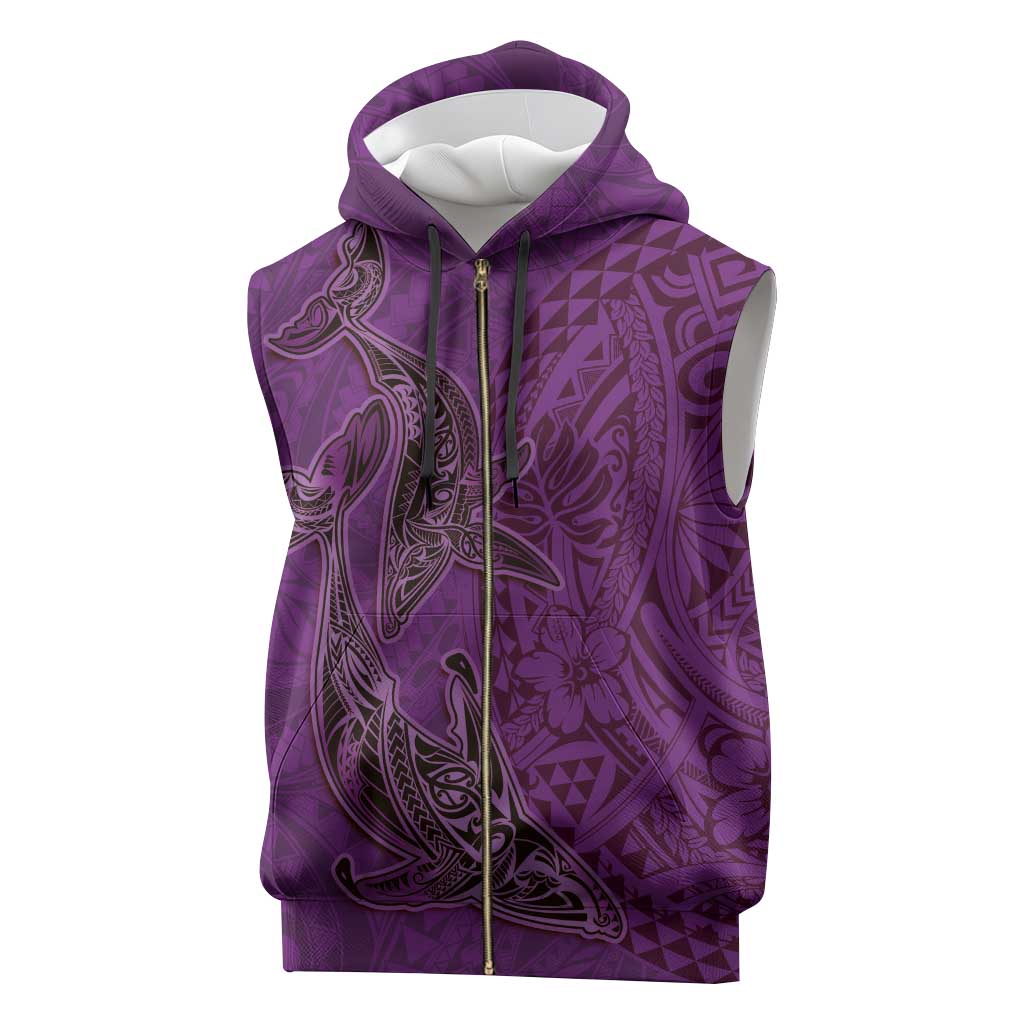 Hawaiian Whales Polynesian Art Motifs Sleeveless Zip Hoodie Purple Color - Polynesian Pride