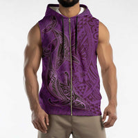 Hawaiian Whales Polynesian Art Motifs Sleeveless Zip Hoodie Purple Color - Polynesian Pride