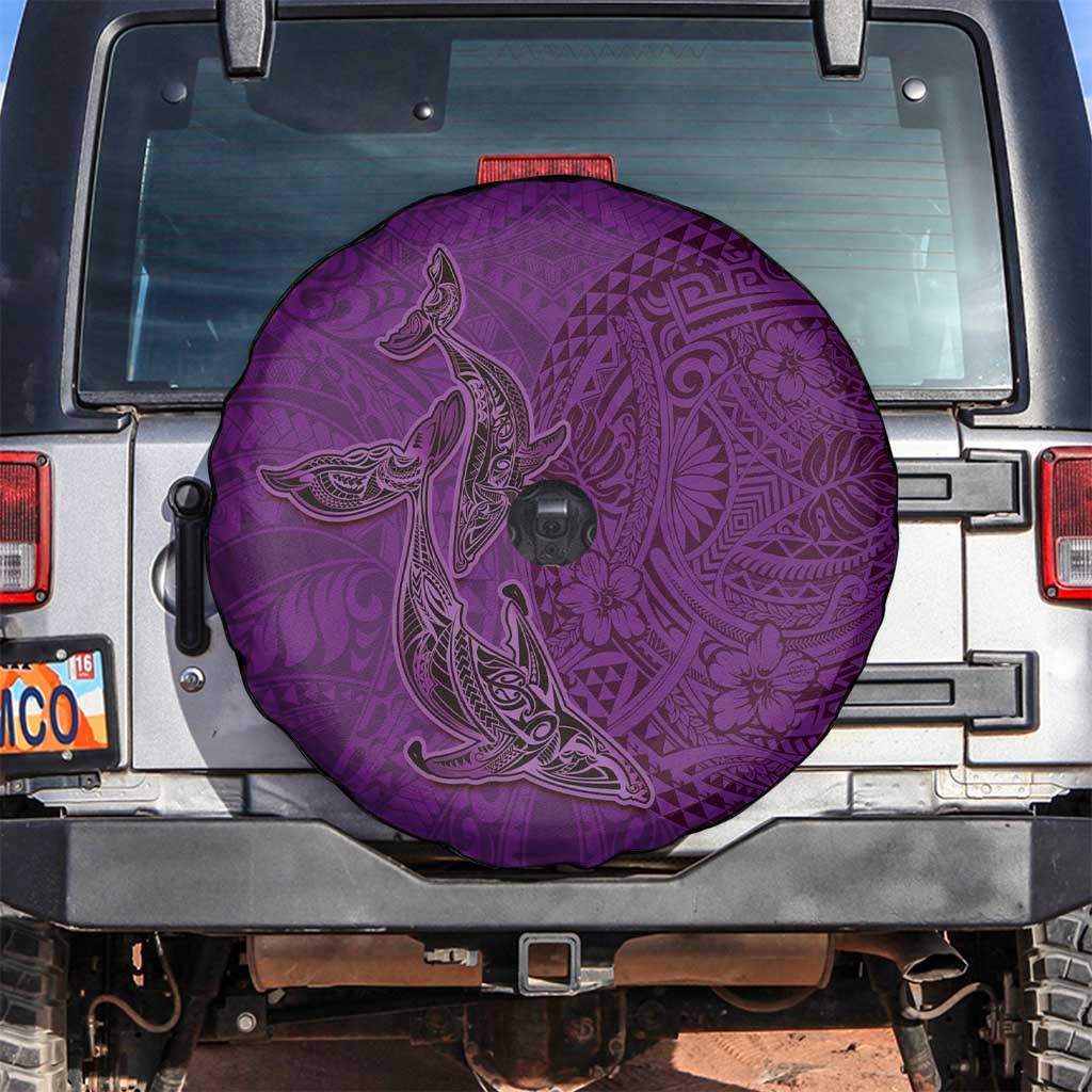 Hawaiian Whales Polynesian Art Motifs Spare Tire Cover Purple Color - Polynesian Pride