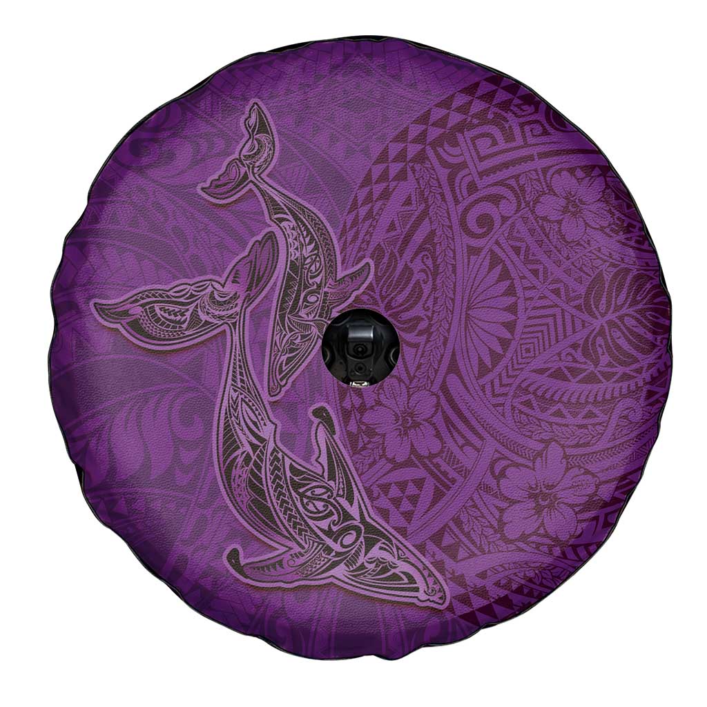 Hawaiian Whales Polynesian Art Motifs Spare Tire Cover Purple Color - Polynesian Pride