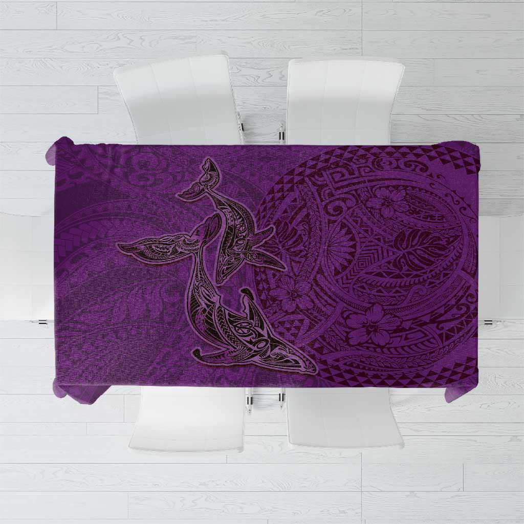 Hawaiian Whales Polynesian Art Motifs Tablecloth Purple Color - Polynesian Pride