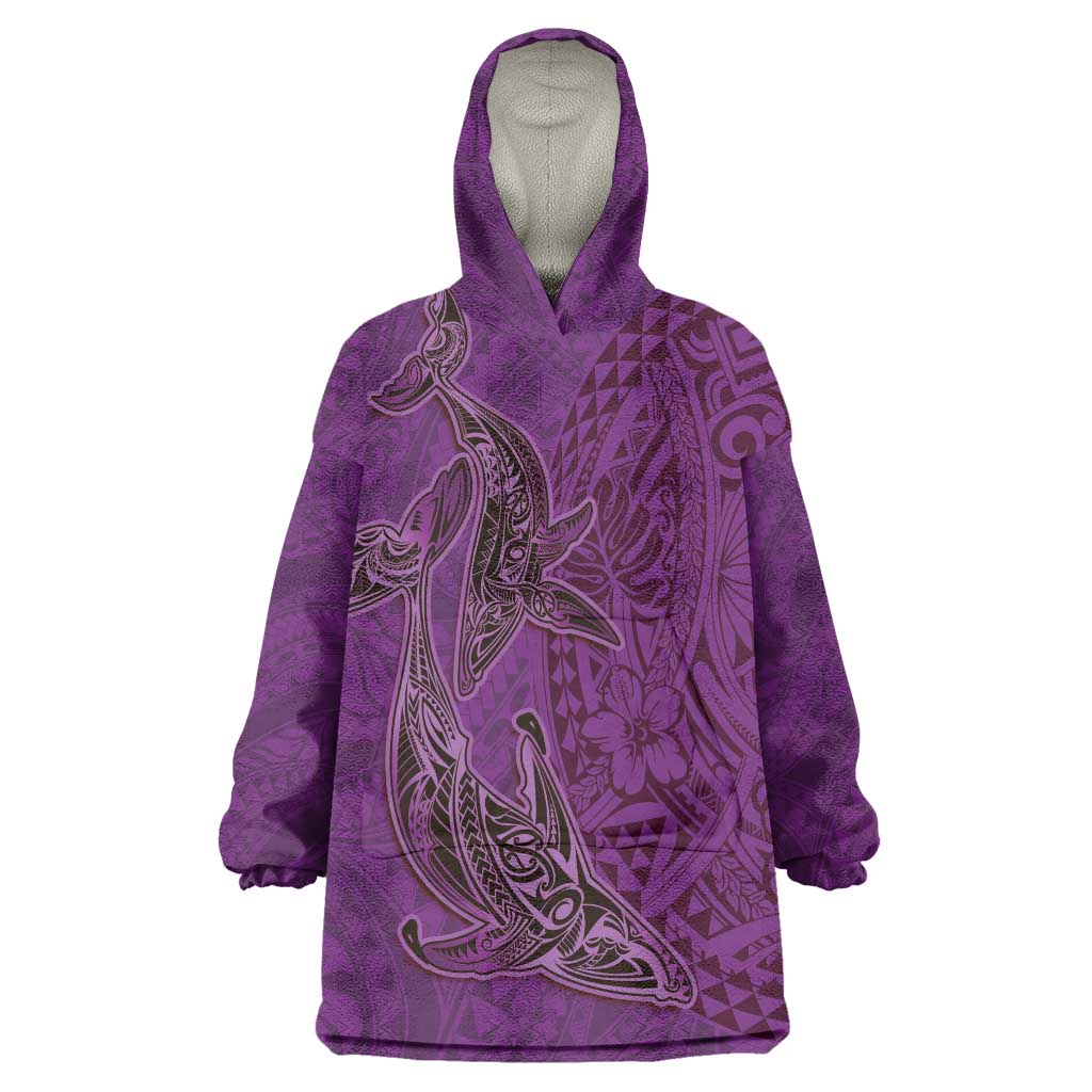 Hawaiian Whales Polynesian Art Motifs Wearable Blanket Hoodie Purple Color LT03 One Size Purple - Polynesian Pride