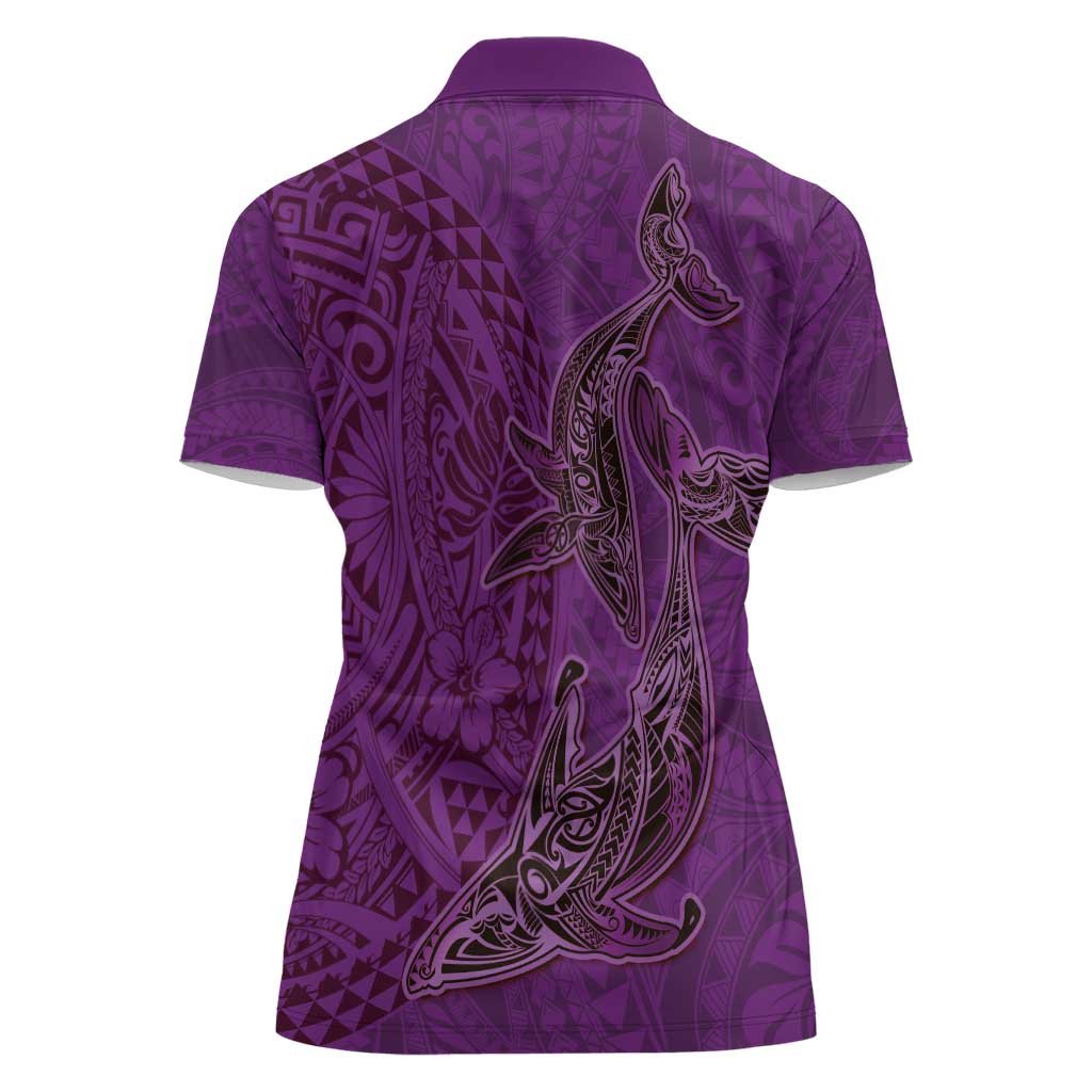 Hawaiian Whales Polynesian Art Motifs Women Polo Shirt Purple Color - Polynesian Pride