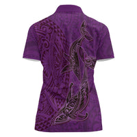 Hawaiian Whales Polynesian Art Motifs Women Polo Shirt Purple Color - Polynesian Pride
