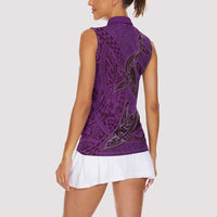 Hawaiian Whales Polynesian Art Motifs Women Sleeveless Polo Shirt Purple Color - Polynesian Pride