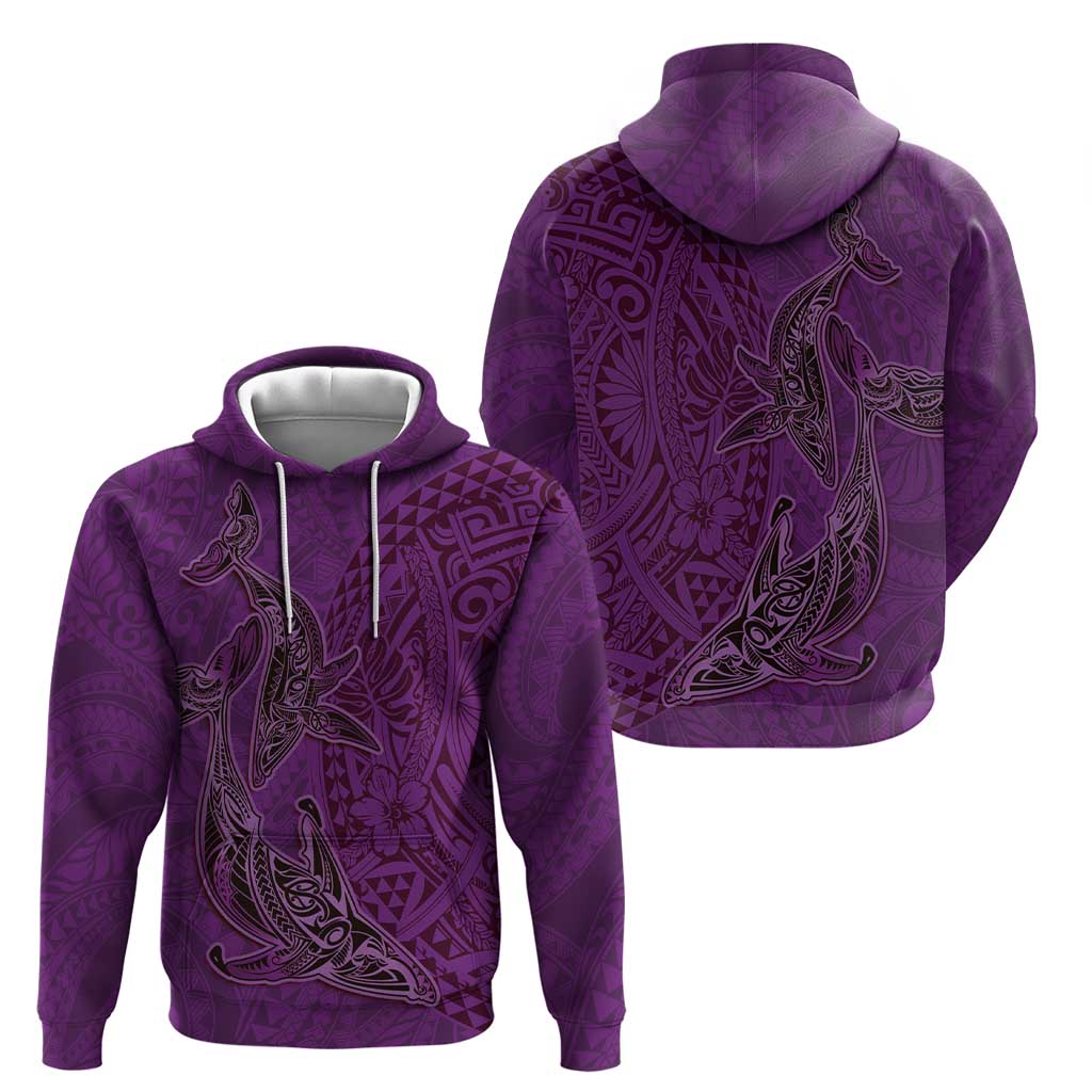 Hawaiian Whales Polynesian Art Motifs Zip Hoodie Purple Color - Polynesian Pride