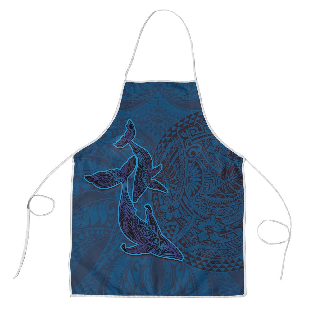 Hawaiian Whales Polynesian Art Motifs Apron Blue Color - Polynesian Pride