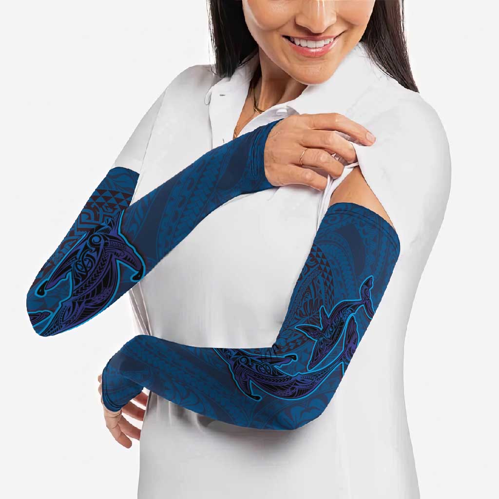 Hawaiian Whales Polynesian Art Motifs Arm Sleeves Blue Color - Polynesian Pride