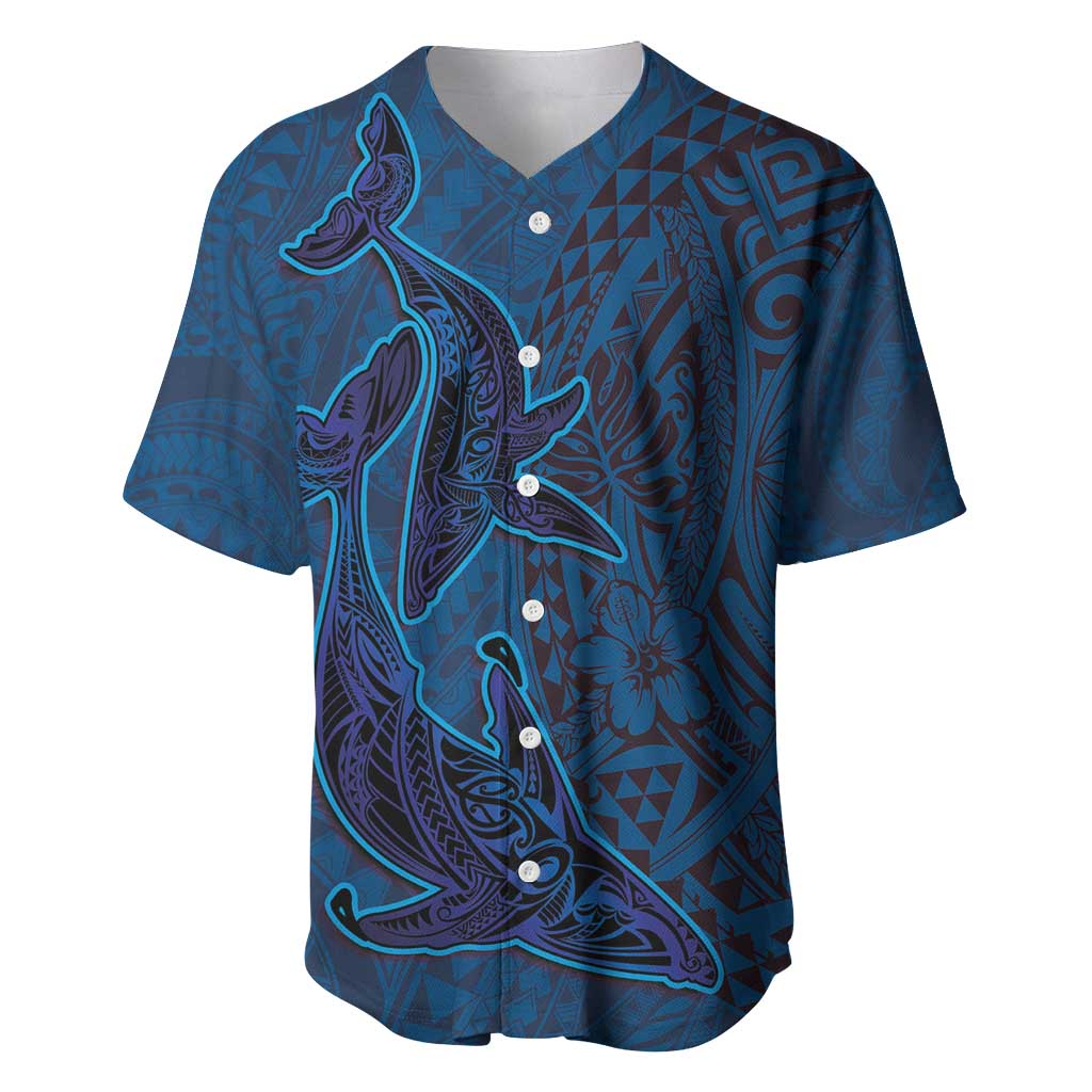 Hawaiian Whales Polynesian Art Motifs Baseball Jersey Blue Color - Polynesian Pride