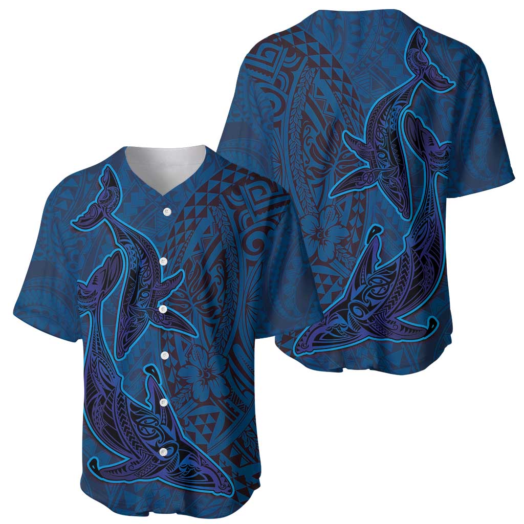 Hawaiian Whales Polynesian Art Motifs Baseball Jersey Blue Color - Polynesian Pride