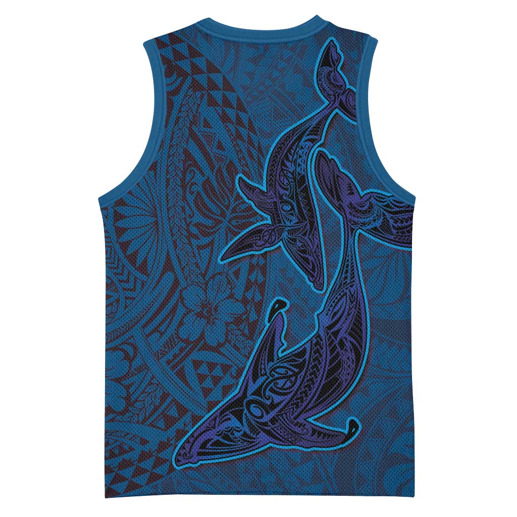 Hawaiian Whales Polynesian Art Motifs Basketball Jersey Blue Color - Polynesian Pride