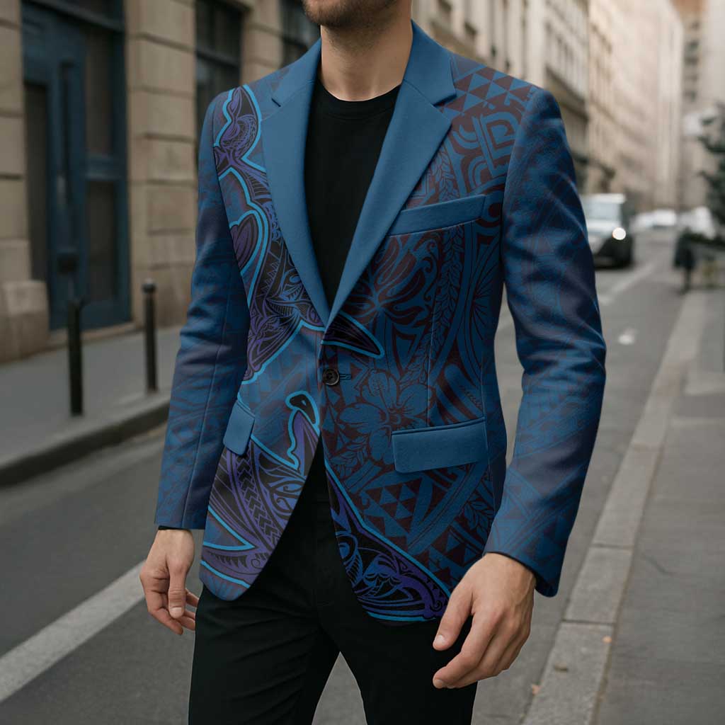 Hawaiian Whales Polynesian Art Motifs Blazer Blue Color - Polynesian Pride