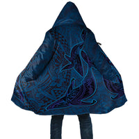 Hawaiian Whales Polynesian Art Motifs Cloak Blue Color - Polynesian Pride