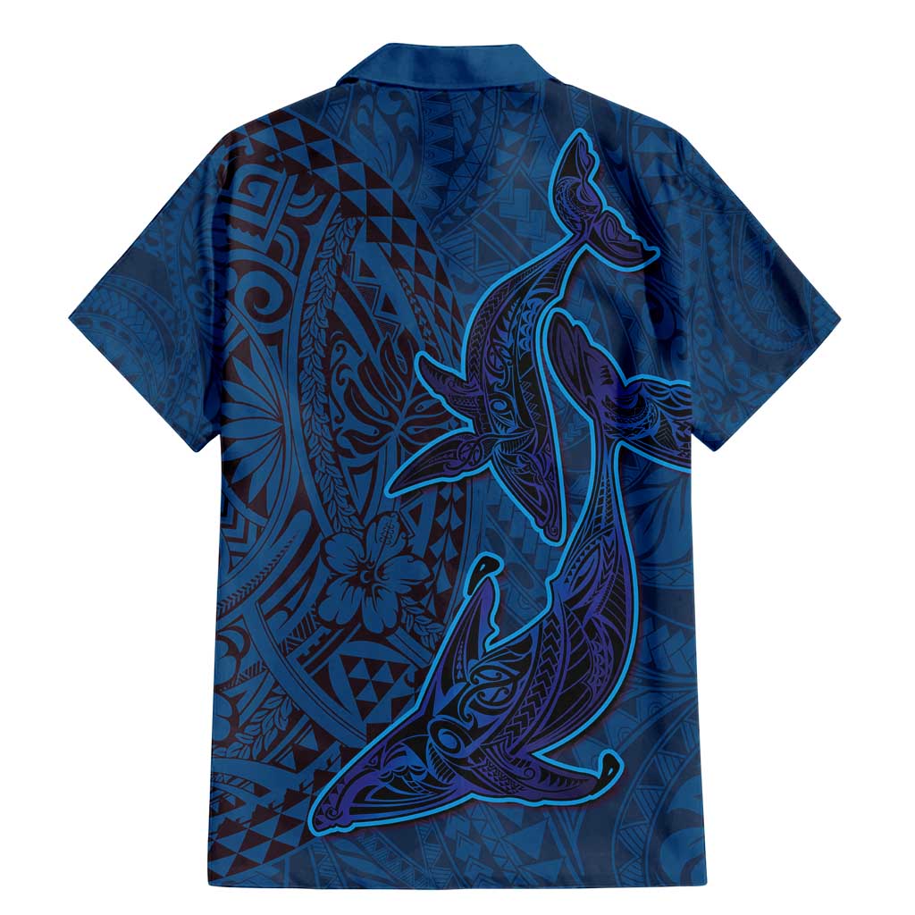 Hawaiian Whales Polynesian Art Motifs Family Matching Mermaid Dress and Hawaiian Shirt Blue Color - Polynesian Pride