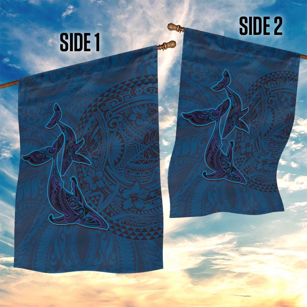 Hawaiian Whales Polynesian Art Motifs Garden Flag Blue Color - Polynesian Pride