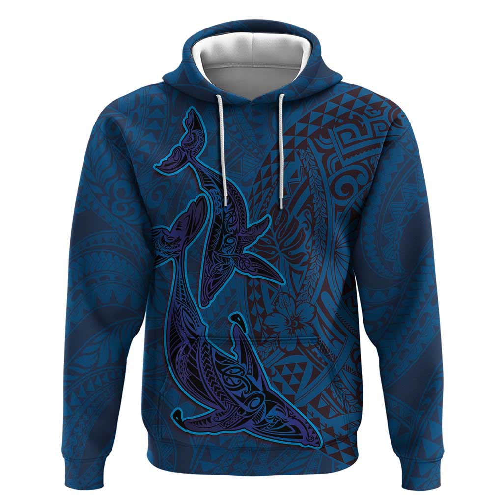 Hawaiian Whales Polynesian Art Motifs Hoodie Blue Color - Polynesian Pride