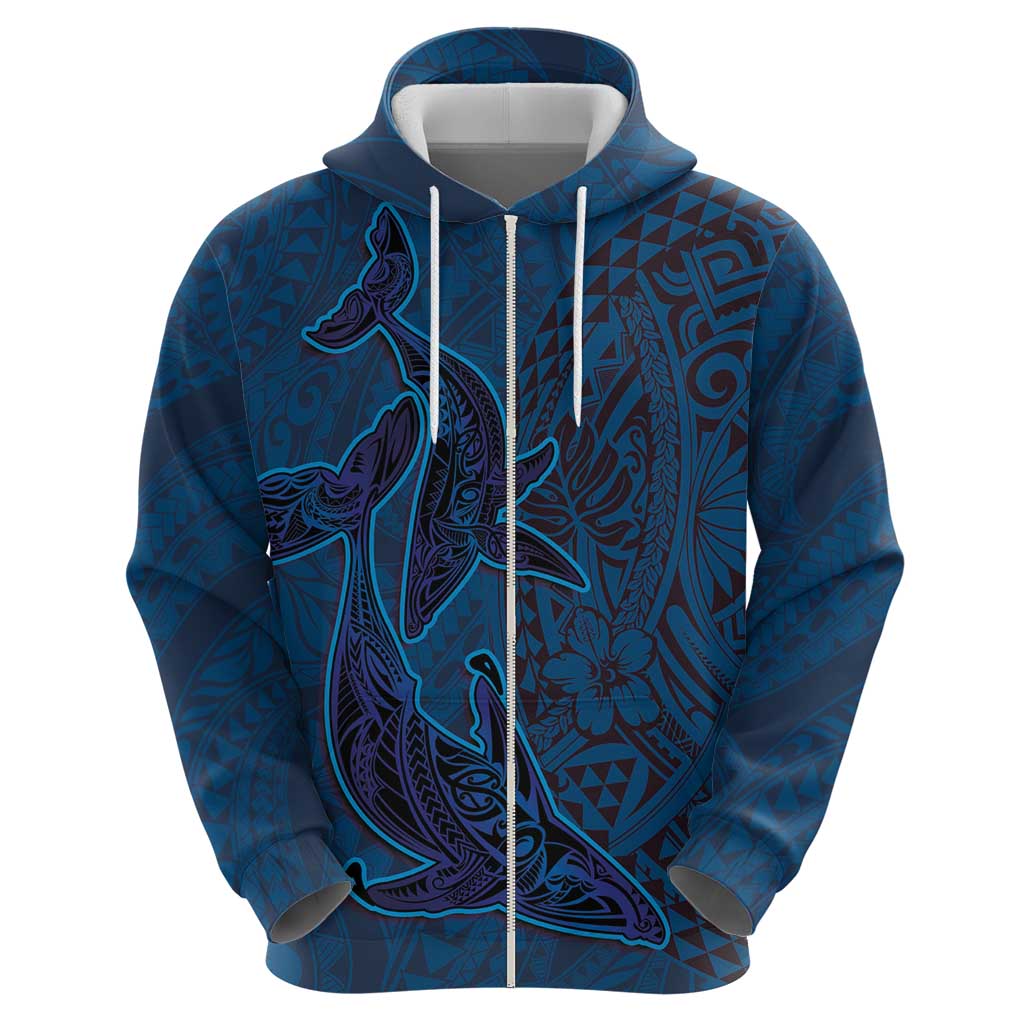 Hawaiian Whales Polynesian Art Motifs Hoodie Blue Color - Polynesian Pride