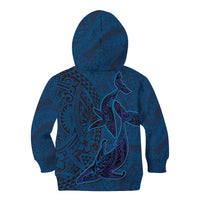 Hawaiian Whales Polynesian Art Motifs Kid Hoodie Blue Color - Polynesian Pride