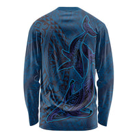 Hawaiian Whales Polynesian Art Motifs Long Sleeve Shirt Blue Color - Polynesian Pride