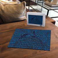 Hawaiian Whales Polynesian Art Motifs Puzzle Blue Color - Polynesian Pride