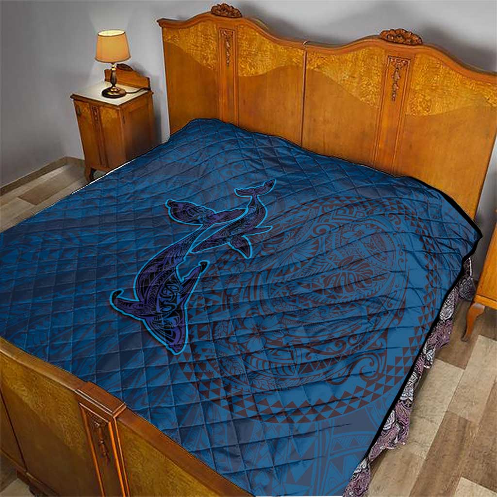 Hawaiian Whales Polynesian Art Motifs Quilt Blue Color - Polynesian Pride