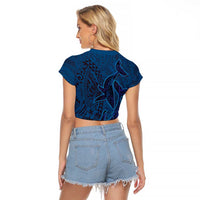 Hawaiian Whales Polynesian Art Motifs Raglan Cropped T Shirt Blue Color - Polynesian Pride