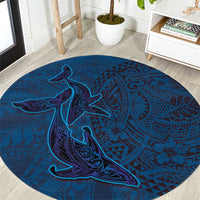 Hawaiian Whales Polynesian Art Motifs Round Carpet Blue Color - Polynesian Pride