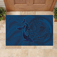 Hawaiian Whales Polynesian Art Motifs Rubber Doormat Blue Color - Polynesian Pride