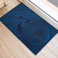 Hawaiian Whales Polynesian Art Motifs Rubber Doormat Blue Color - Polynesian Pride